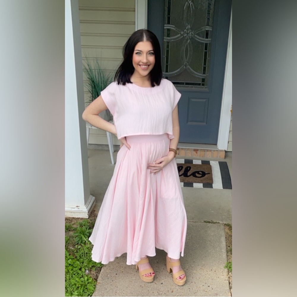 Elegant Pink Maxi Skirt/top SET